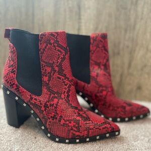 Charles David Red Snakeskin booties